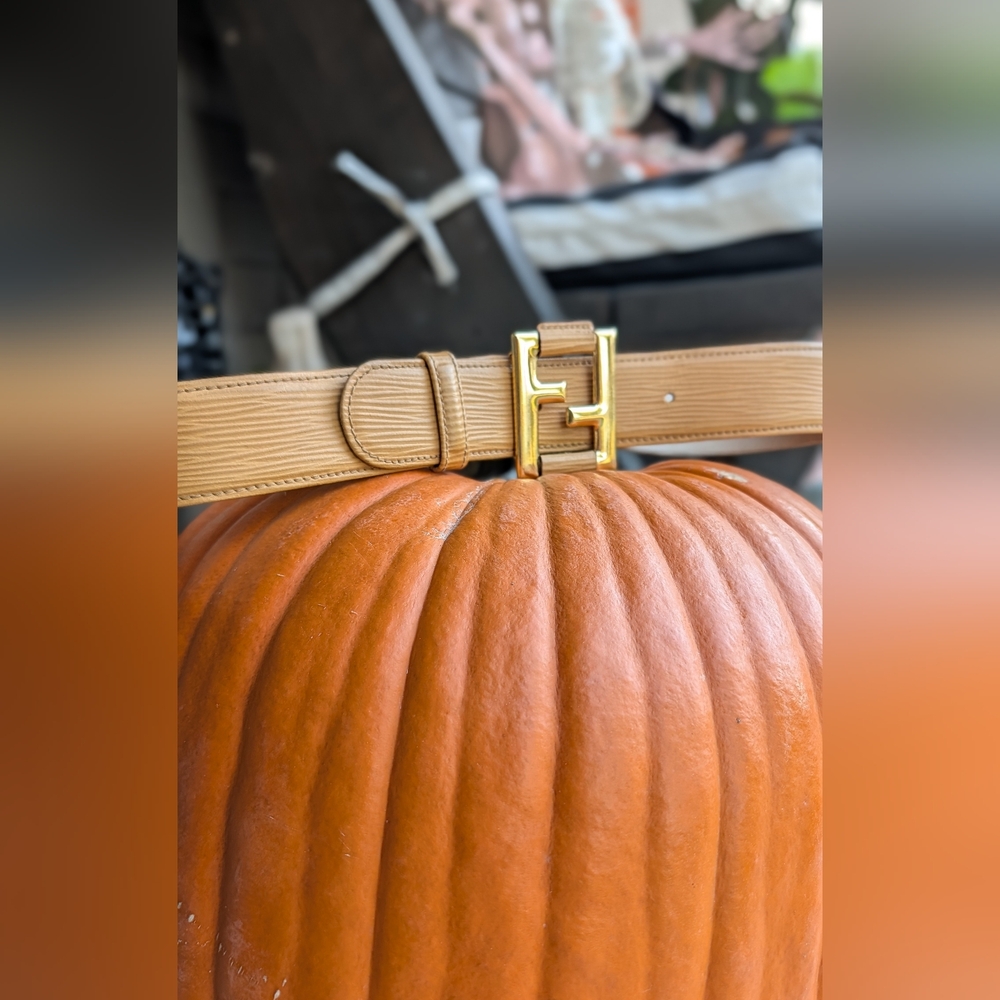 Fendi Beige Belt with Gold Accents